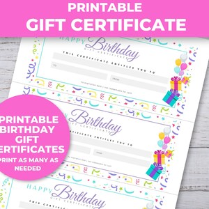 Birthday Gift Certificate Printable, Gift Certificate Template, Blank ...