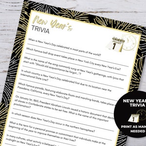 New Years Trivia Printable, New Years Eve Trivia,  New Years Eve Party Printable, Printable Games for Adults, Classroom Games for Kids