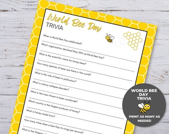 Bee Trivia Game, World Bee Day Printable, World Bee Day Trivia Game, Fun Activity For Adults & Kids, Homeschool Science, Classroom Activity