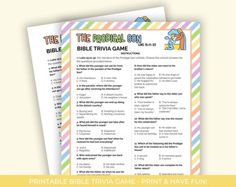 The Prodigal Son Bible Trivia for kids, Printable Trivia Game, Bible Story Activities, Church Activity Sheet, Bible Trivia Game Printable