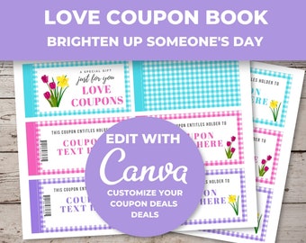 Editable Coupon Book, Digital Coupon Book, Coupon Book Template, Unique Gift for a Friend, Gift for Her, Gift for Mom