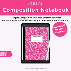 Cute Pink Notebook, Digital Composition Notebook, Notebook With Tabs, Student Notebook Goodnotes, Hyperlinked Digital Notebook