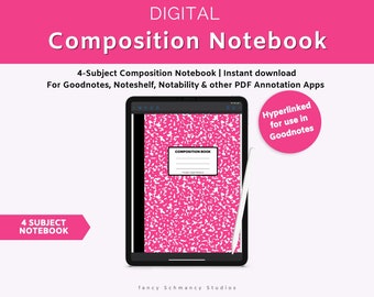 Cute Pink Notebook, Digital Composition Notebook, Notebook With Tabs, Student Notebook Goodnotes, Hyperlinked Digital Notebook