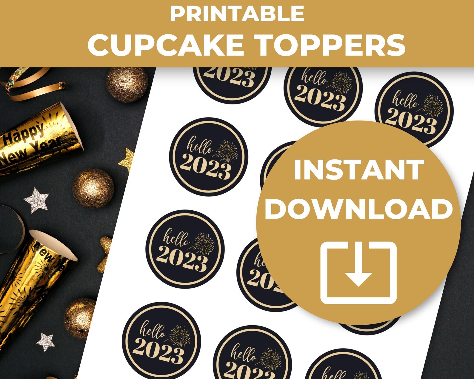 Hello 2023 Printable Cupcake Toppers New Year Cupcake Topper - Etsy España