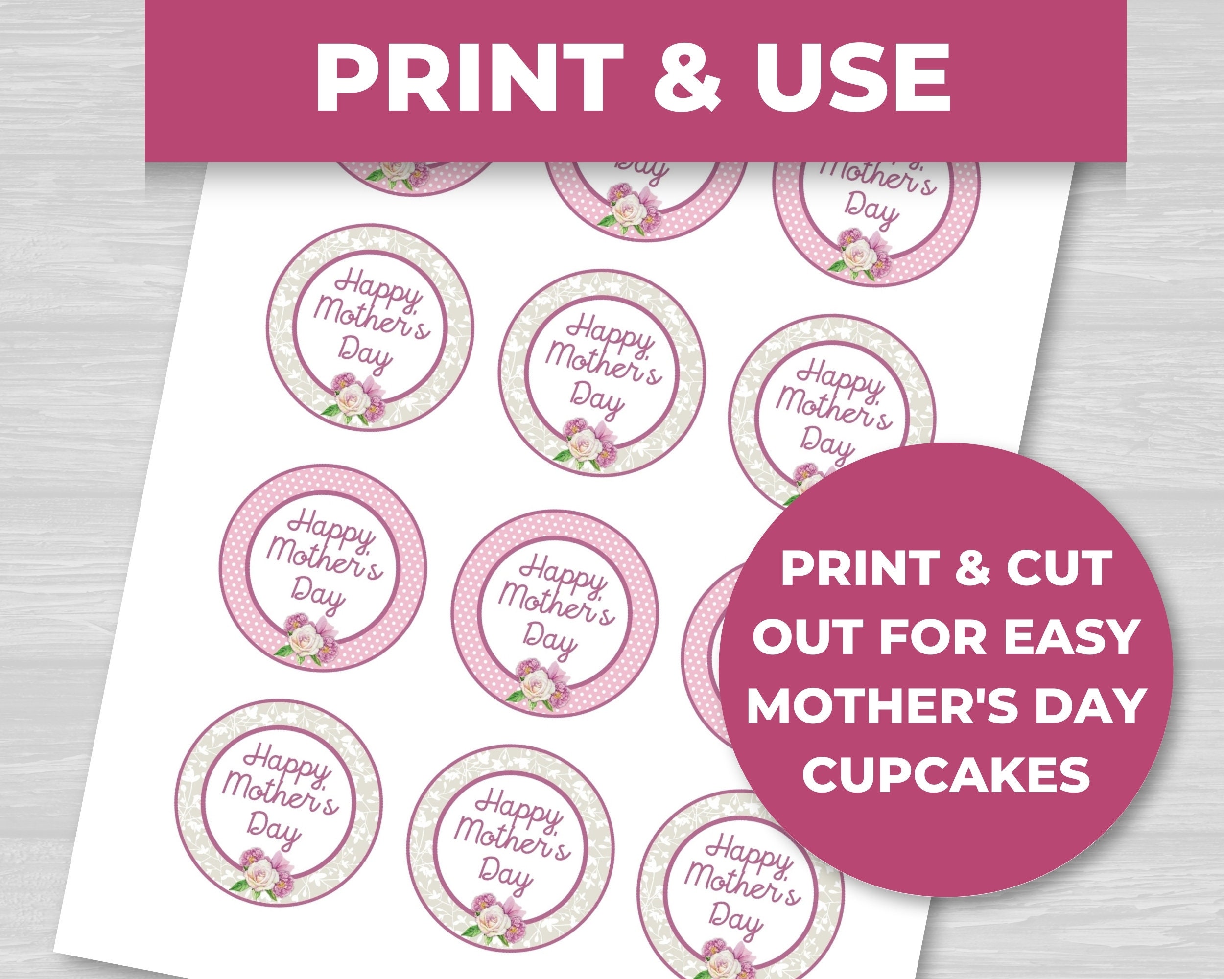 Printable Mother's Day Cupcake Toppers Happy | Etsy