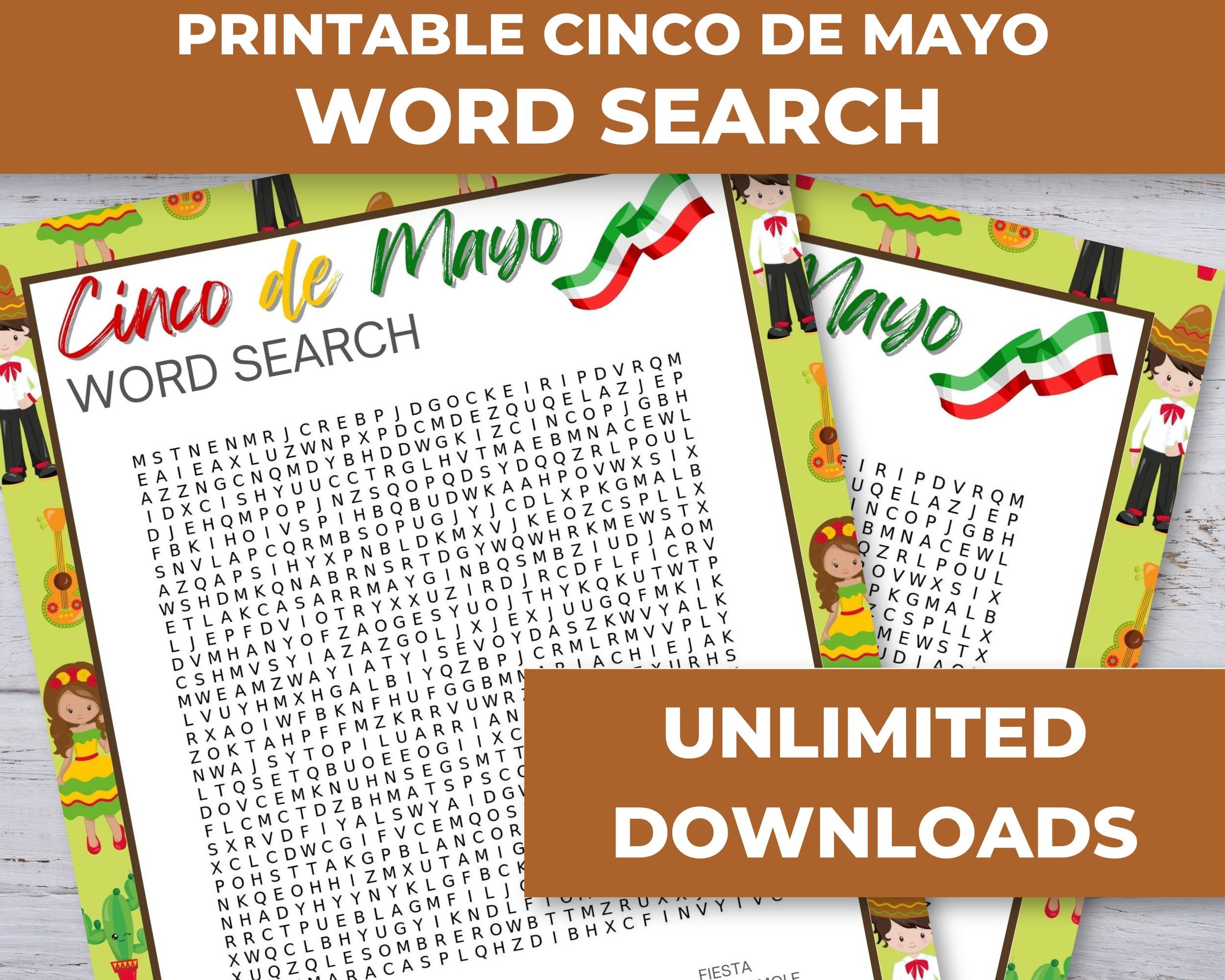 Cinco De Mayo Word Search, Word Puzzles Printable, Mexican Party Games ...