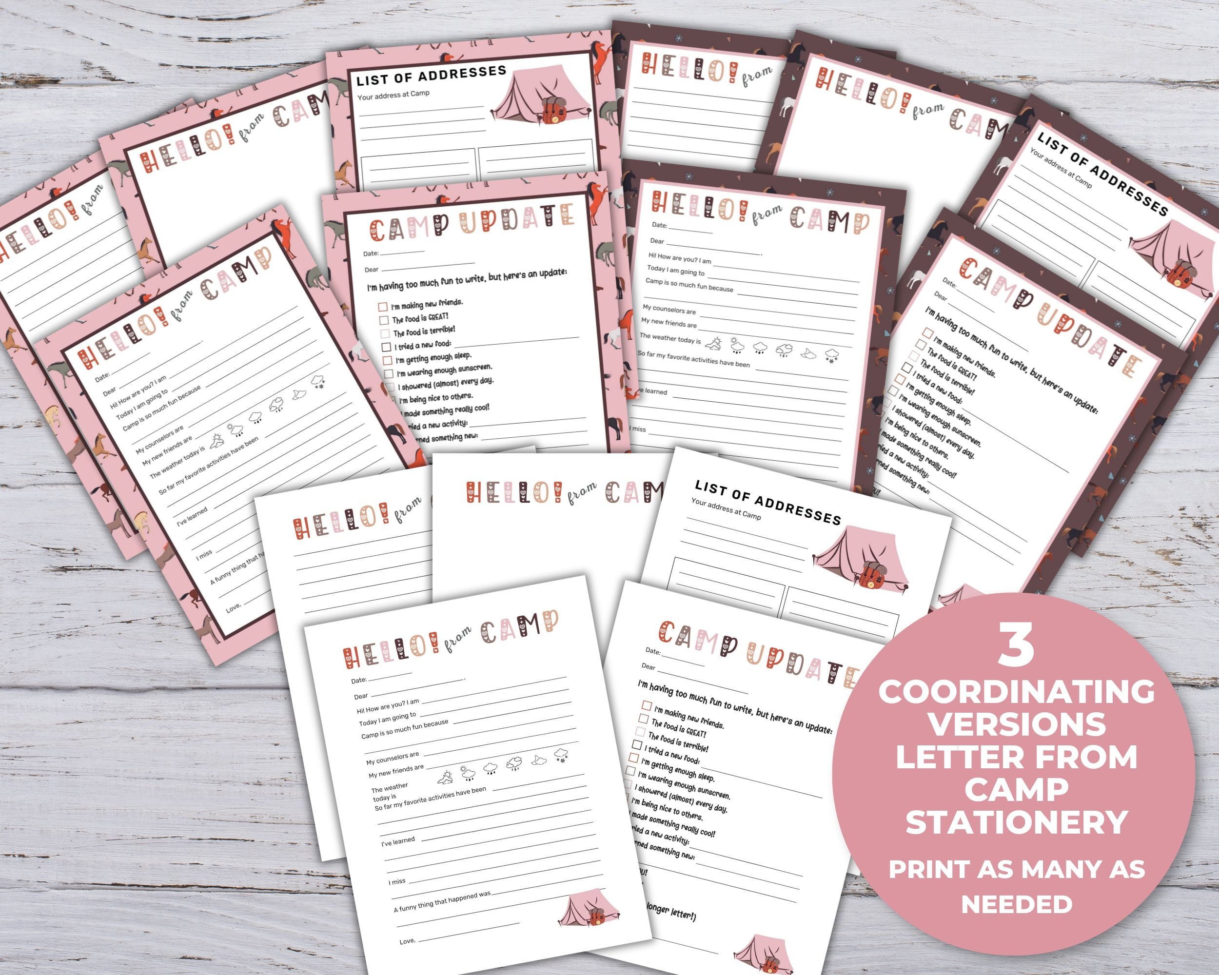 Printable Letter From Camp, Camp Letter Stationery, Fill in the Blank