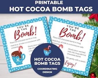 Hot Chocolate Bomb Tags, Hot Cocoa Bomb Tags, Printable Hot Cocoa Bomb Instructions