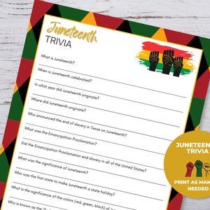 Juneteenth Trivia Game, Juneteenth Printable, Juneteenth Games, African American History