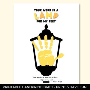 Your Word Is A Lamp Handprint Keepsake Art, Christian Homeschool Printable, Christian Art Printable, Sunday School Crafts, VBS Crafts
