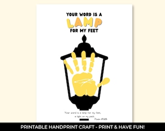 Your Word Is A Lamp Handprint Keepsake Art, Christian Homeschool Printable, Christian Art Printable, Sunday School Crafts, VBS Crafts