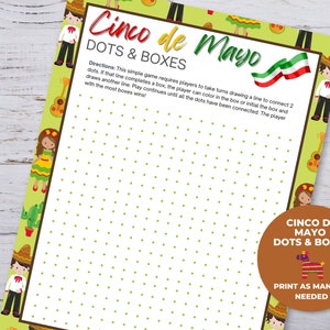 Dots and Boxes, Printable Cinco de Mayo Games, Classroom Activity, Cinco de Mayo Party Game, Fiesta Party Games, Printable Party Games