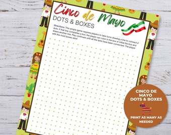 Dots and Boxes, Printable Cinco de Mayo Games, Classroom Activity, Cinco de Mayo Party Game, Fiesta Party Games, Printable Party Games