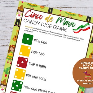 Candy Dice Game, Cinco de Mayo Party Games, Fiesta Party Games, Classroom Game, Mexican Party Games, Fun Cinco de Mayo Games, Party Games