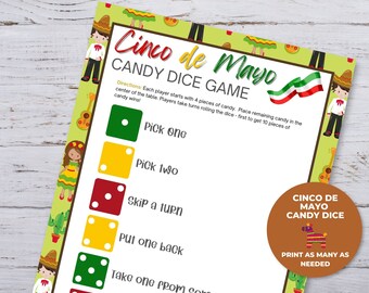 Candy Dice Game, Cinco de Mayo Party Games, Fiesta Party Games, Classroom Game, Mexican Party Games, Fun Cinco de Mayo Games, Party Games