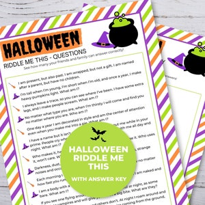 Halloween Riddle Me This, Halloween Riddles With Answers, Halloween Party Game Activities for Kids and Adults, Classroom Activity