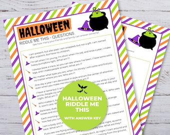 Halloween Riddle Me This, Halloween Riddles With Answers, Halloween Party Game Activities for Kids and Adults, Classroom Activity