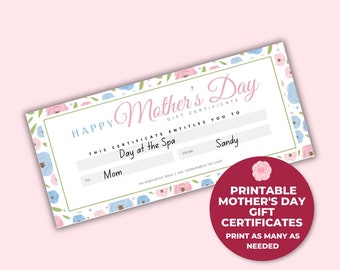 Mothers Day Gift Voucher, Gift Certificate Template, Blank Gift Certificate Digital Download, Mothers Day Card Printable, Gift for Mom