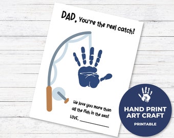 You're A Reel Catch Handprint Craft, Father's Day Handprint Keepsake, Father's Day Handprint Art, Keepsake for Dad, Footprint Art Craft