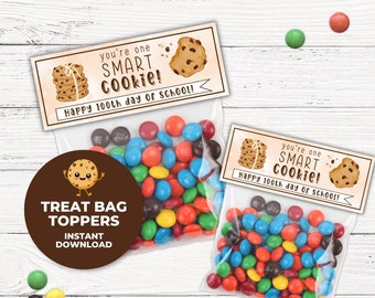 100 Days of School Treat Bag Topper, One Smart Cookie Tag, 100 Days Smart Tag, Snack Bag Tag