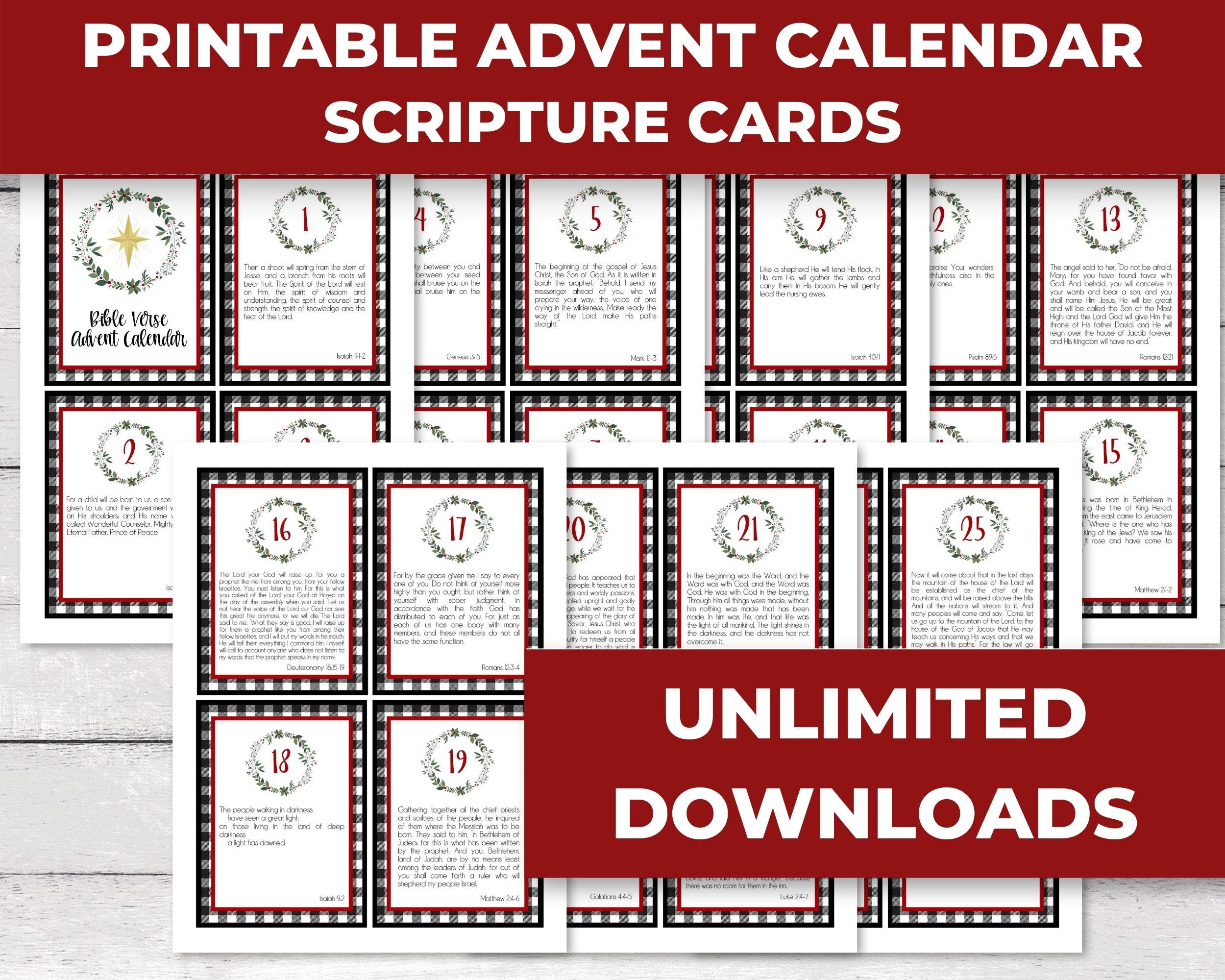Printable Advent Calendar, Advent Scripture Cards, Advent Calendar ...