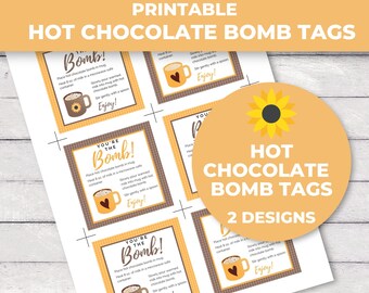 Printable Hot Chocolate Bomb Tag Sunflower, Fall Hot Cocoa Bomb Tags, Hot Chocolate Bomb Label, Neighbor Gift for Fall