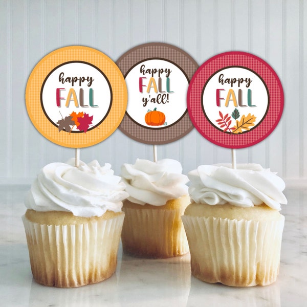 Fall Cupcake Toppers, Printable Cupcake Toppers, Pumpkin Cupcake Toppers, Fall Party Decor, Pumpkin Cake Toppers, Pumpkin Cupcakes