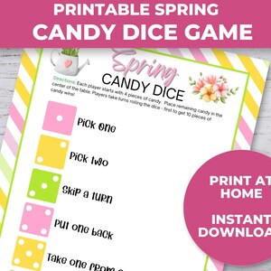 Printable Spring Candy Dice Game, Spring Activities for Kids and Adults, Kid Party Games, Classroom Activity, Spring Party Game, Family Game