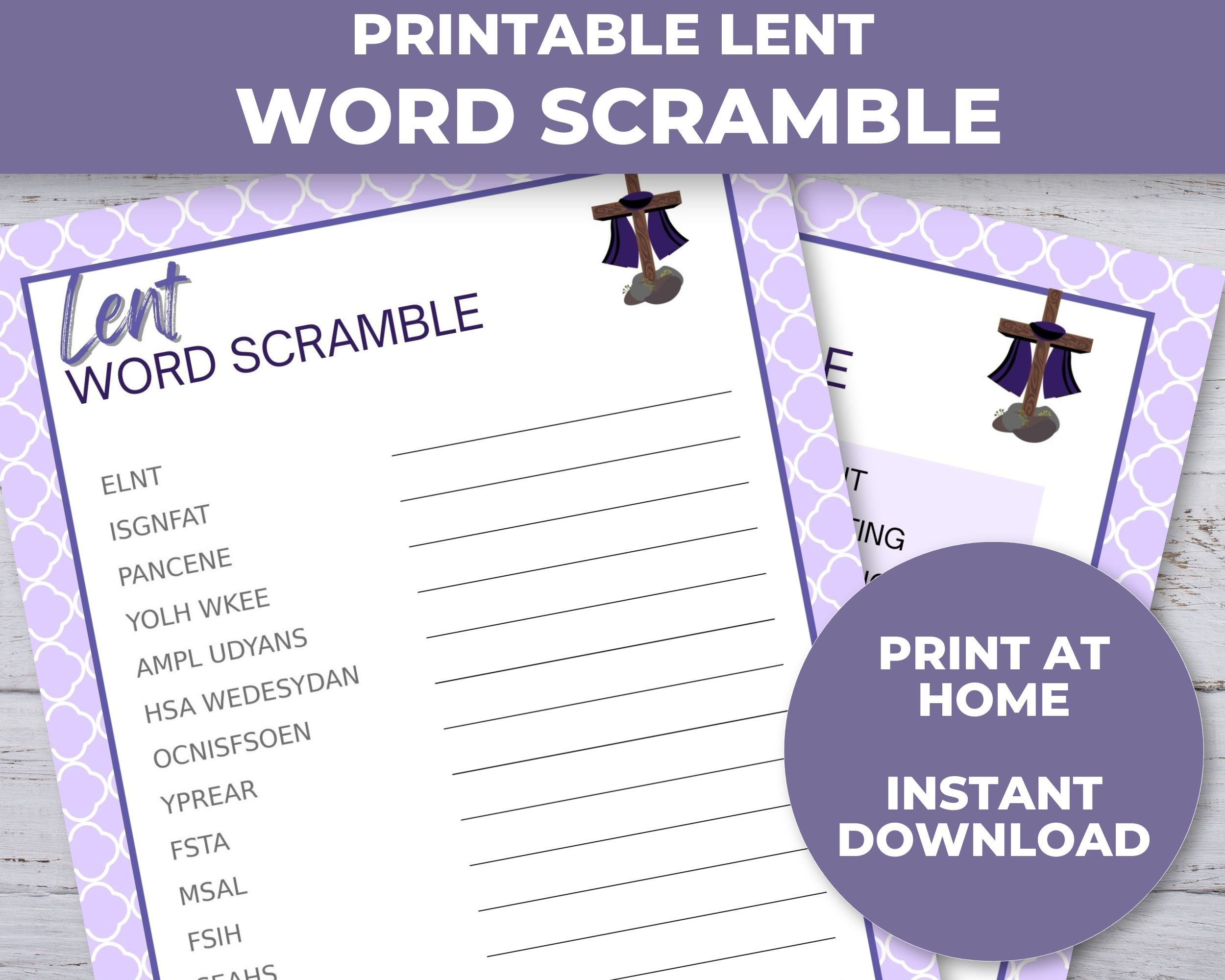 Lenten Word Scramble, Printable Christian Game for Kids, Sunday School ...