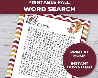 Fall Word Search Printable, Fall Printable Games for kids, Fall Classroom Activity, Fall Party Games Printable, Autumn Printable Game