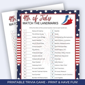 4th of July Matching Game, Printable 4th of July Party Games, 4th of July Party Printables, Independence Day Games For Kids, Patriotic Games