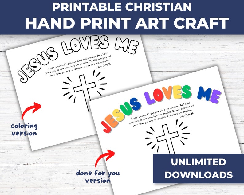 Jesus Loves Me Art, Handprint Keepsake Art, Christian Homeschool Printable, Christian Art Printable, Sunday School Crafts, VBS Crafts image 6