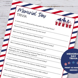 Memorial Day Trivia, Memorial Day Printable, Memorial Day Game, Military Printable Games, Games For Kids, Patriotic Games