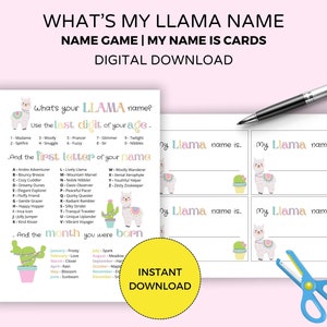 What's Your Llama Name, Llama Baby Shower Games, Llama Birthday, Llama Party Game, Activities for Kids, Llama School Party, Girl Name Party