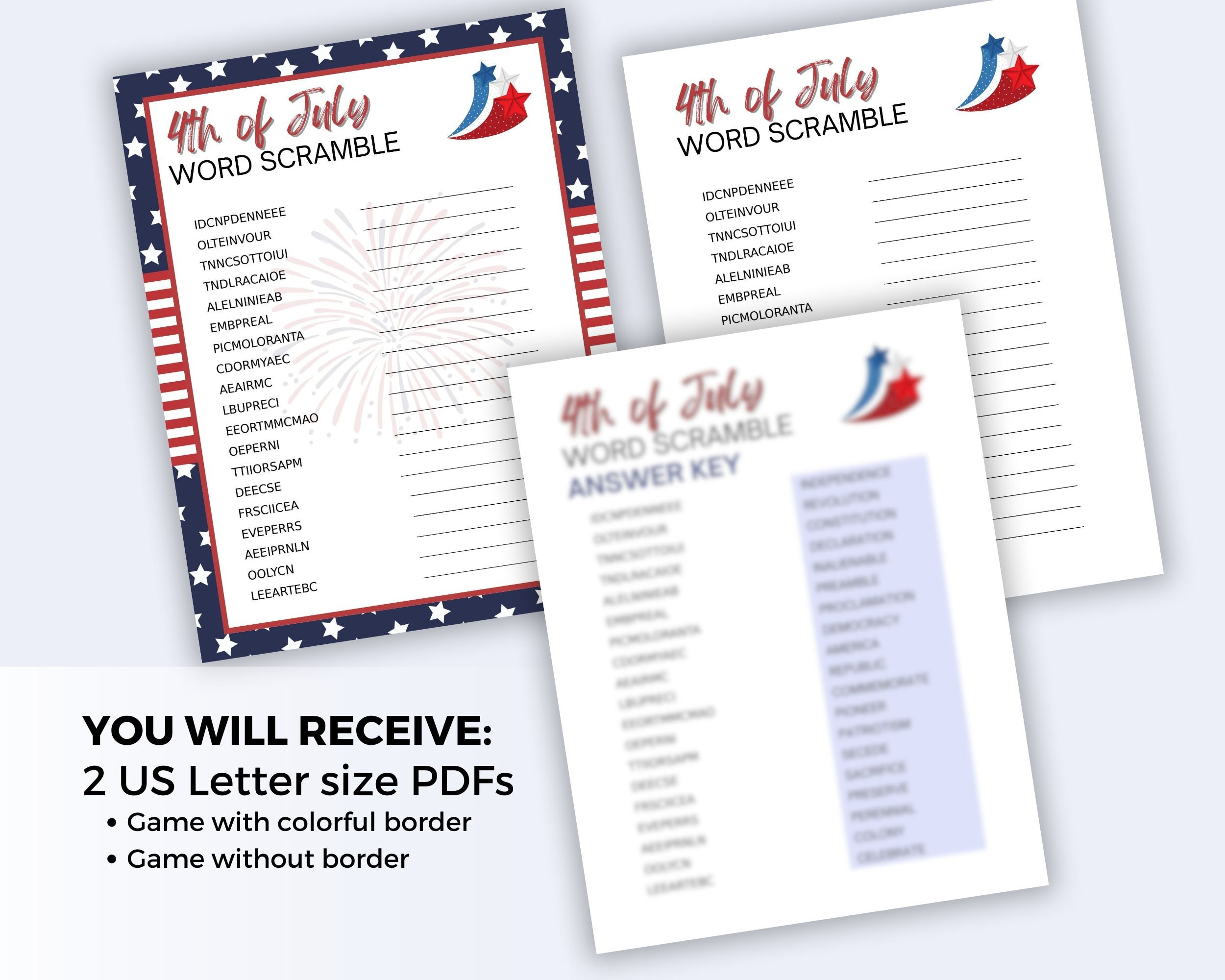 4th of July Word Scramble, Printable 4th of July Party Games, 4th of ...