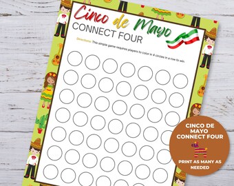 Cinco de Mayo Party Games, Connect 4 Game, Printable Cinco de Mayo Games, Classroom Activity, Fiesta Party Games, Mexican Fiesta Games