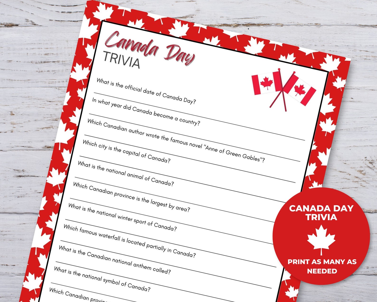 Canada Day Trivia, Printable Canada Day Games, July 1st Games, Kids ...