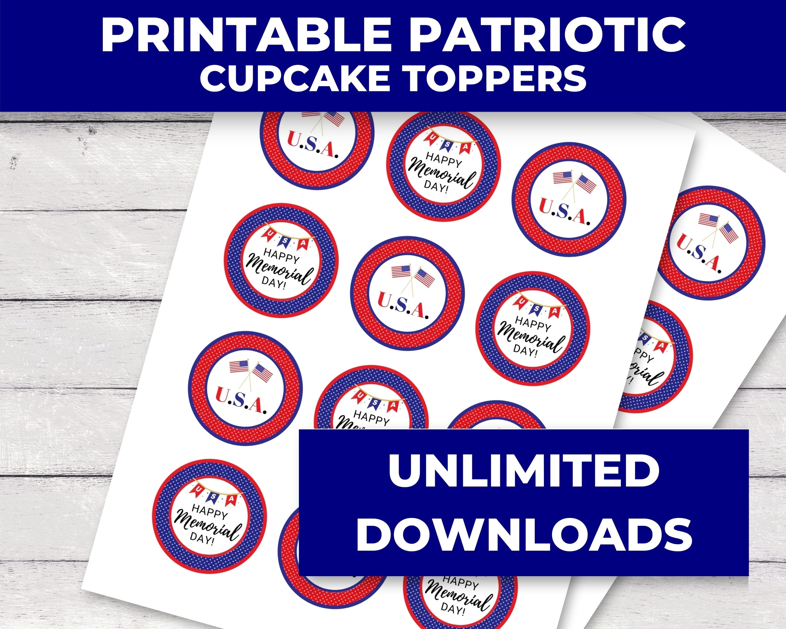 Printable Memorial Day Cupcake Toppers, Memorial Day Decoration, Food ...