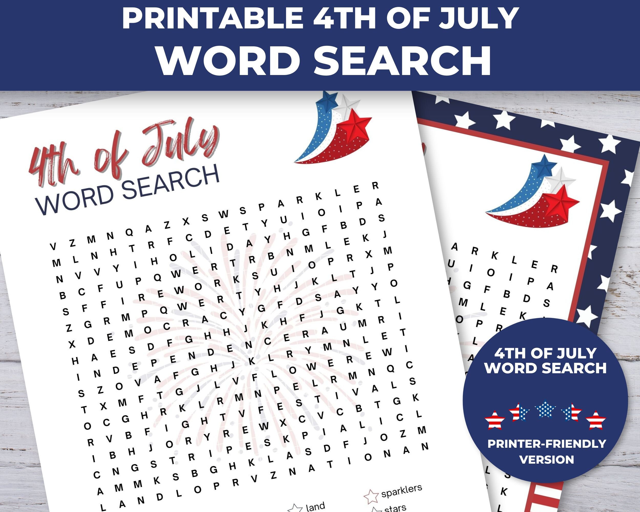 4th of July Word Search Printable 4th of July Party Games - Etsy