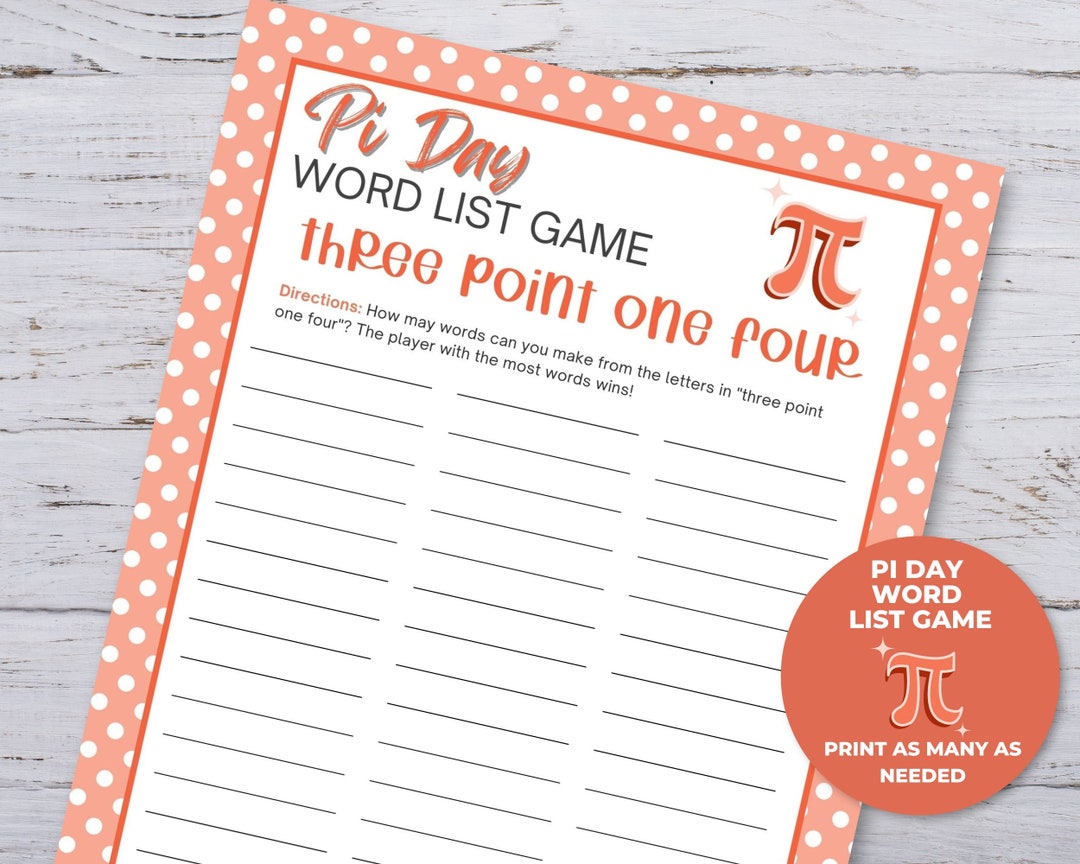 Pi Day List Game, Pi Day Activities for Kids Printable, Pi Day Party