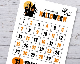 Halloween Countdown Printable, Countdown to Halloween, Days Until Halloween, Halloween Advent Calendar, Halloween Calendar Countdown