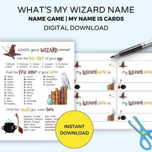  What's Your Wizard Name Game (1 Wizard Sign and 30 Name Tag  Stickers), Wizard Game Party Decoration, Birthday Game for Kids, Family Game-29  : Toys & Games