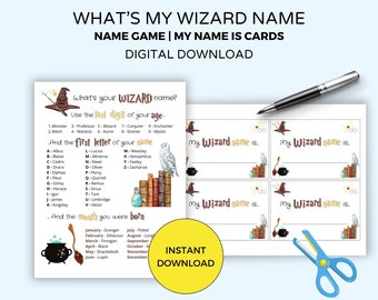 Whats Your Wizard Name, Wizard Baby Shower Games, Wizard Birthday, Magical Wizard Party Game, Activities for Kids, Magic School Party
