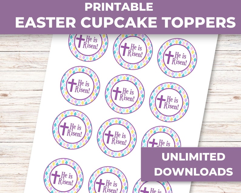 Printable Easter Cupcake Toppers He Is Risen, Easter Religious, Easter Cookie Tags image 5