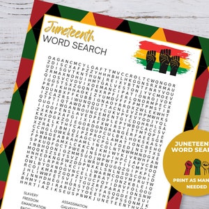Juneteenth Word Search, Juneteenth Printable, Word Search Printable, Juneteenth Games, African American History, Word Search Puzzle Kids