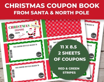Printable Christmas Coupon Template. Ticket for Experience, Coupon Book for Stocking Stuffer, Editable Coupons for Kids, Coupon Voucher