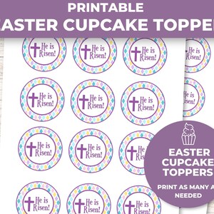 Printable Easter Cupcake Toppers He Is Risen, Easter Religious, Easter Cookie Tags image 3