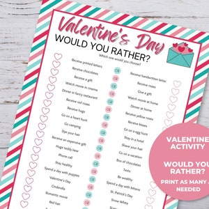 Printable Valentine Would You Rather Game, This or That Valentine Party Game Activities for Kids and Adults, Classroom Activity