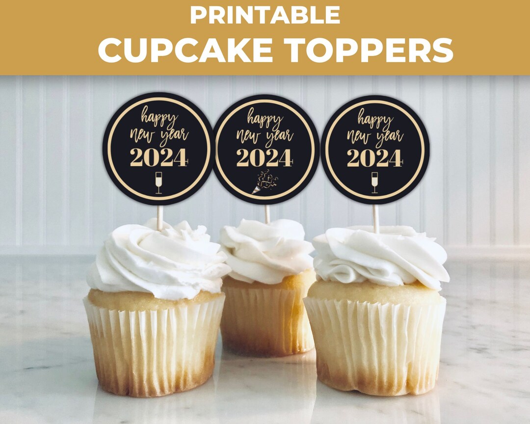 Happy New Year 2024 Printable Cupcake Toppers, New Year Cupcake Topper