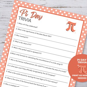 Pi Day Trivia, Pi Day Activities for Kids Printable, Pi Day Party, Kids Worksheets, Pi Day Games for Kids, Classroom Activity, 3.14